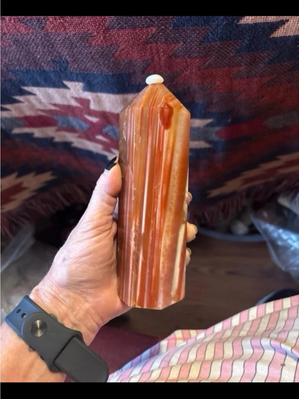 Polished Red and White Agate Point Tower - Home Accent